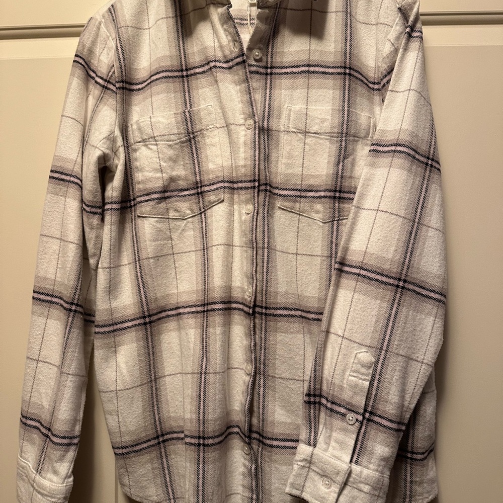 Thread & Supply White and Black Button Down Flannel Shirt